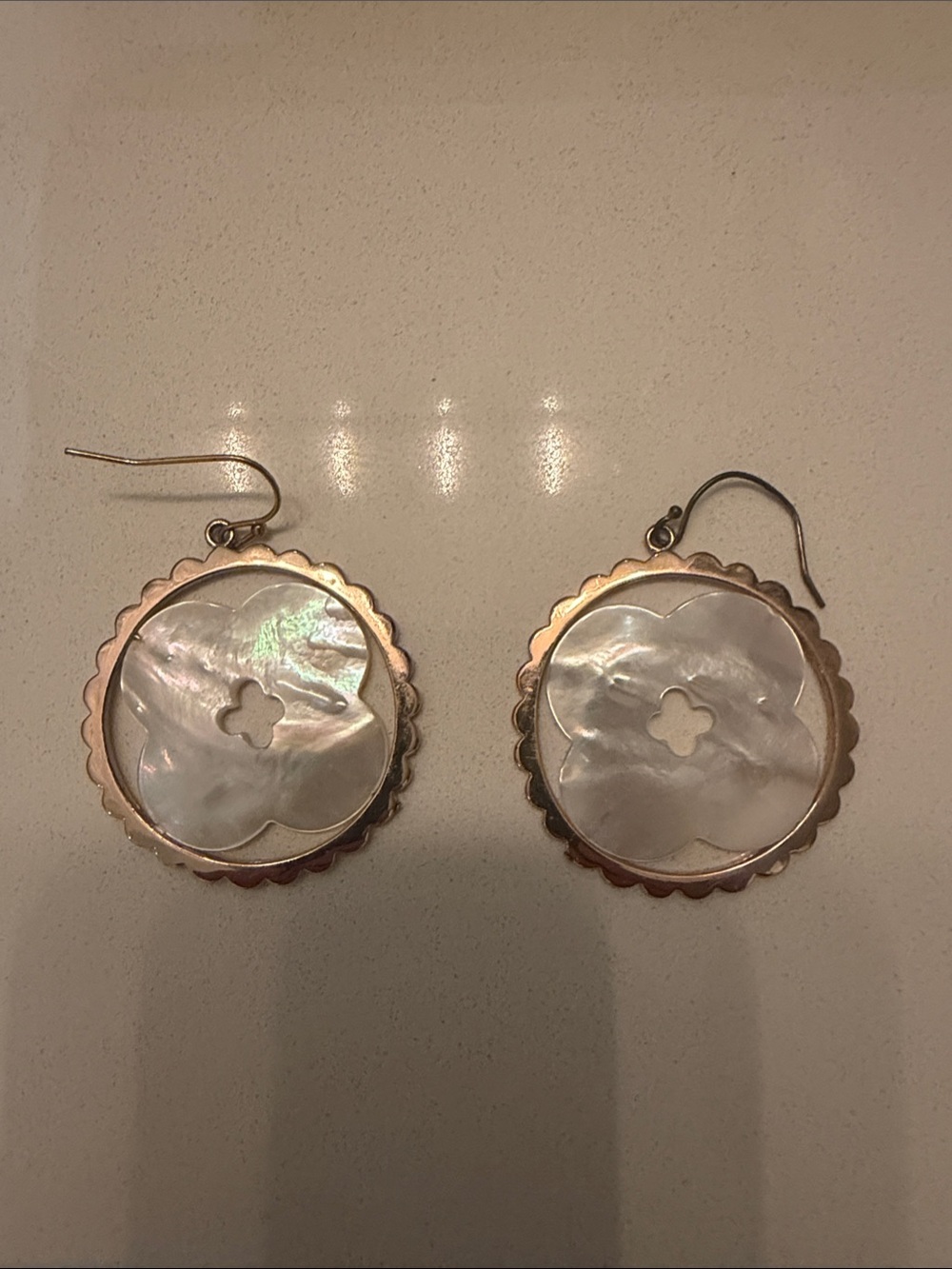 Mother-of-Pearl Floral Drop Earrings with Gold-Tone Edge